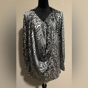 NWT Bebe Black and White Printed Satin Cowl Neck Shirtdress size XXS